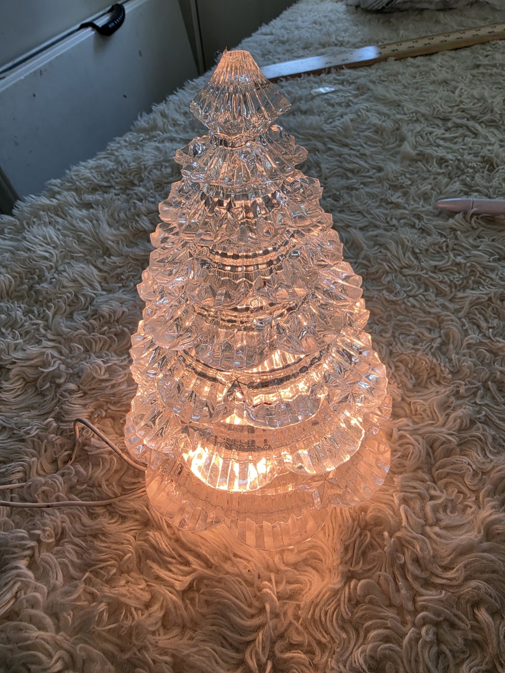 Vintage Clear Glass Lit Christmas Tree Table Lamp